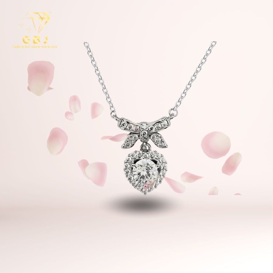 Dây Chuyền Nơ Tim Bạc 925 Xi Bạch Kim Đính Đá 5Li - Tinh Tế, Sang Trọng, Đẳng Cấp - GBJ56310 - Gia Bảo Jewelry
