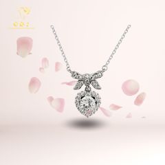 Dây Chuyền Nơ Tim Bạc 925 Xi Bạch Kim Đính Đá 5Li - Tinh Tế, Sang Trọng, Đẳng Cấp - GBJ56310 - Gia Bảo Jewelry