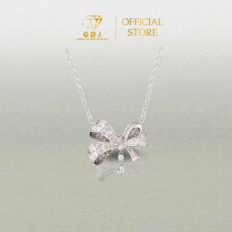 Dây Chuyền Nữ LM Nơ Viền Đá X.K 4T5 -GBJ52313- Gia Bảo Jewelry (Có Xi Kim)