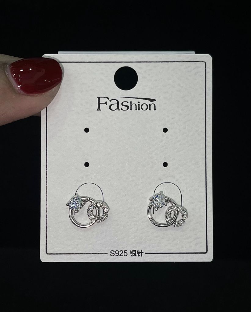 Hoa Tai Bạc Khoen Tròn Phối Chữ C Đính Đ.á Lấp Lánh - GBJ53355- Gia Bảo Jewelry