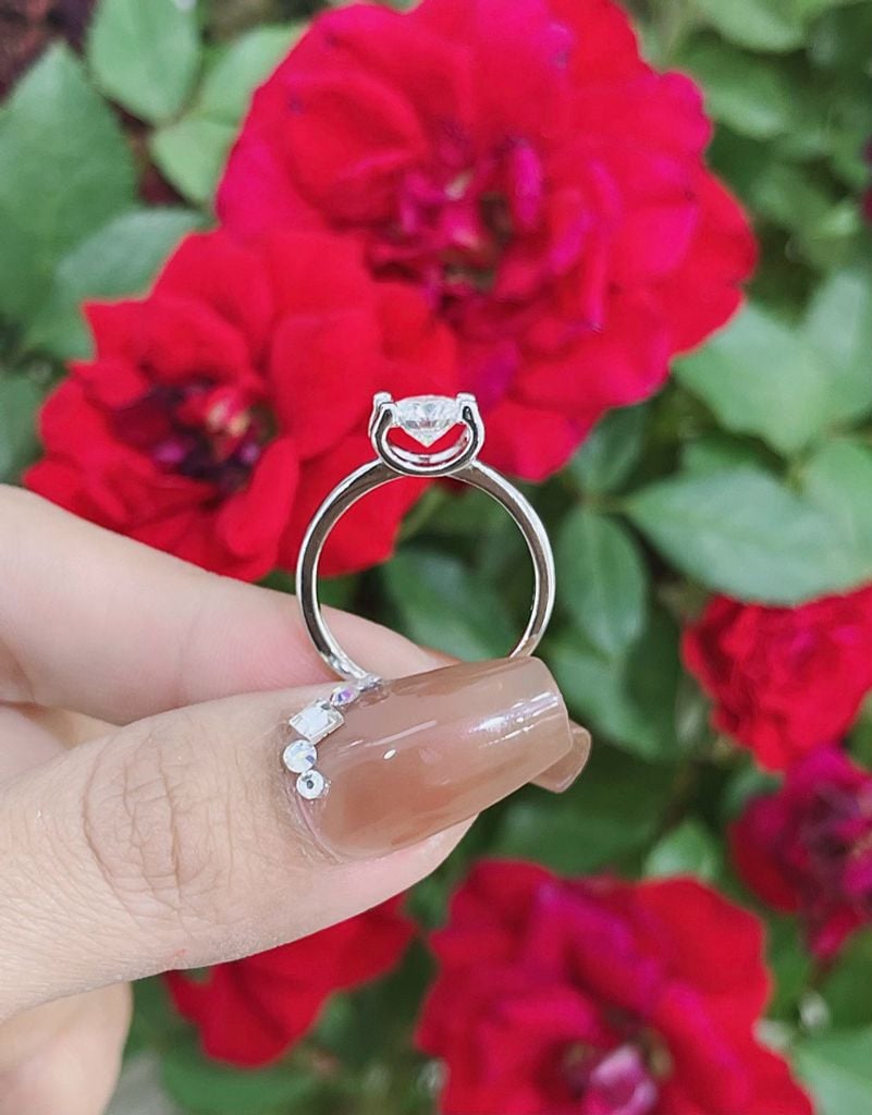 Nhẫn Bạc Nữ 4 Chấu Chữ U Đơn Giản Đá MOIS 6LI (freesize) - GBJ54141 - Gia Bảo Jewelry (Có Xi Kim)