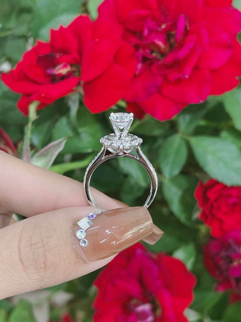 Nhẫn Bạc Nữ 4 Chấu Cao Viền Hoa Đá MOIS 6li5 - GBJ54123 - Gia Bảo Jewelry