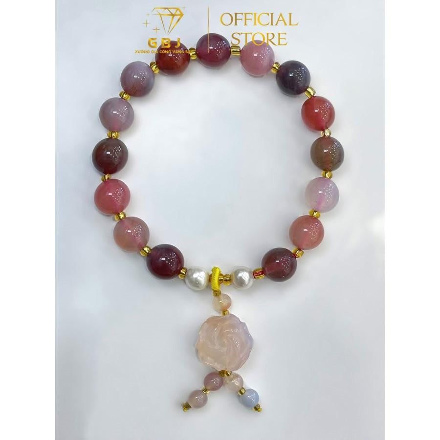 Vòng Tay Chuỗi CT Nam Hồng Mix Ng.ọc Tr.ai 10Li Mix Hoa & Mix Kỳ Lân - GBJ56063 - Gia Bảo Jewelry