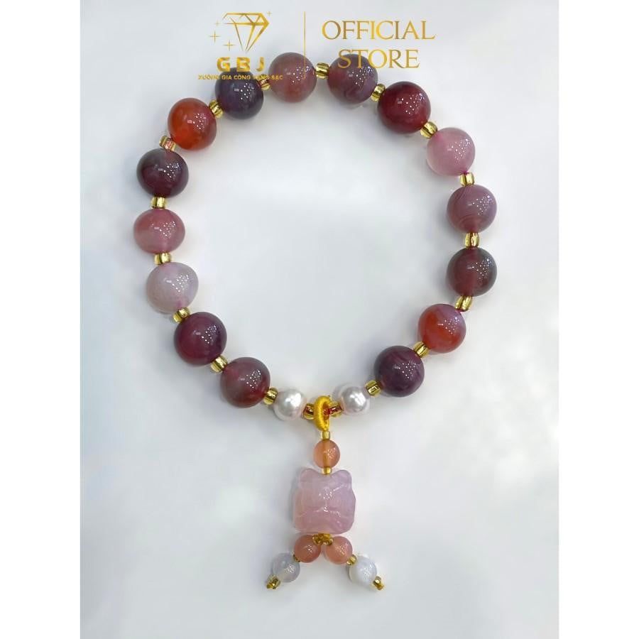 Vòng Tay Chuỗi CT Nam Hồng Mix Ng.ọc Tr.ai 10Li Mix Hoa & Mix Kỳ Lân - GBJ56063 - Gia Bảo Jewelry