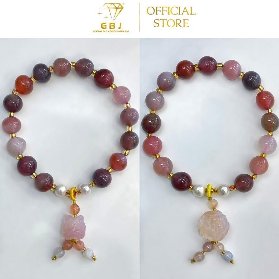 Vòng Tay Chuỗi CT Nam Hồng Mix Ng.ọc Tr.ai 10Li Mix Hoa & Mix Kỳ Lân - GBJ56063 - Gia Bảo Jewelry