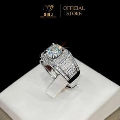Nhẫn Bạc Nam Tính 008 Viên Chủ Moissanite 7Li2 (Freesize) Thiết Kế Sang Trọng, Mạnh Mẽ, Dành Cho Nam - Gia Bao Jewelry - GBJ56369