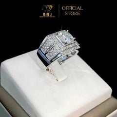 Nhẫn Bạc Nam Viền Đ.á Tấm 009 Vuông Viên Chủ Moissanite 8Li1 (Freesize) Thiết Kế Sang Trọng, Nam Tính, Dành Cho Nam - Gia Bao Jewelry - GBJ56368