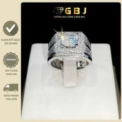 Nhẫn Bạc Nam Viền Đ.á Tấm 009 Vuông Viên Chủ Moissanite 8Li1 (Freesize) Thiết Kế Sang Trọng, Nam Tính, Dành Cho Nam - Gia Bao Jewelry - GBJ56368