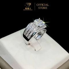 Nhẫn Bạc Nam 3 Hàng Đ.á Tấm 010 Viên Chủ MOISSANITE 8Li1 (Freesize) Thiết Kế Sang Trọng, Nam Tính, Dành Cho Nam- Gia Bao Jewelry - GBJ56370