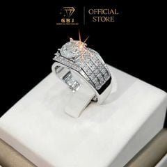 Nhẫn Bạc Nam 3 Hàng Đ.á Tấm 010 Viên Chủ MOISSANITE 8Li1 (Freesize) Thiết Kế Sang Trọng, Nam Tính, Dành Cho Nam- Gia Bao Jewelry - GBJ56370