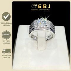 Nhẫn Bạc Nam 3 Hàng Đ.á Tấm 010 Viên Chủ MOISSANITE 8Li1 (Freesize) Thiết Kế Sang Trọng, Nam Tính, Dành Cho Nam- Gia Bao Jewelry - GBJ56370