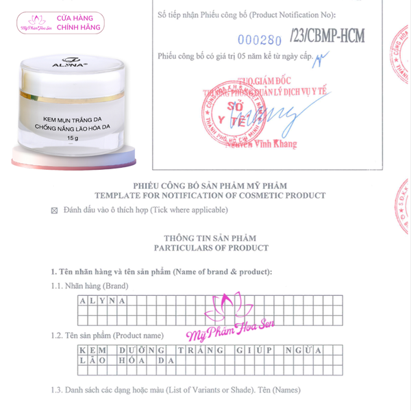 [ALYNA - DÒNG THƯỜNG] Kem Dưỡng trắng, Ngừa mụn, Ngừa lão hóa da
