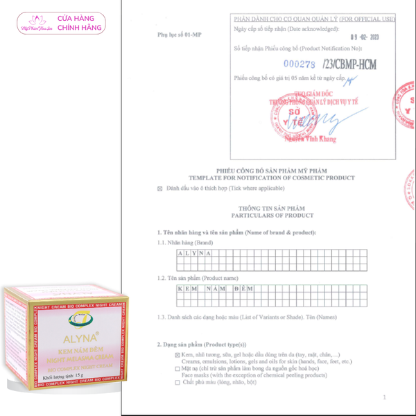 [ALYNA - DÒNG THƯỜNG] Kem Nám - Hỗ trợ mờ thâm nám