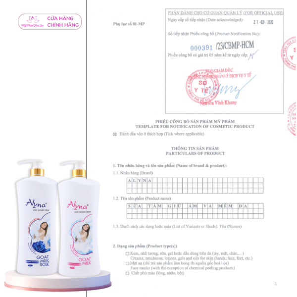 [ALYNA] Sữa tắm Dưỡng ẩm, Dưỡng da mềm mịn