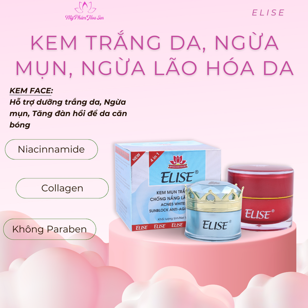 [ELISE XANH DƯƠNG] Kem Dưỡng trắng, Ngừa mụn, Ngừa lão hóa da