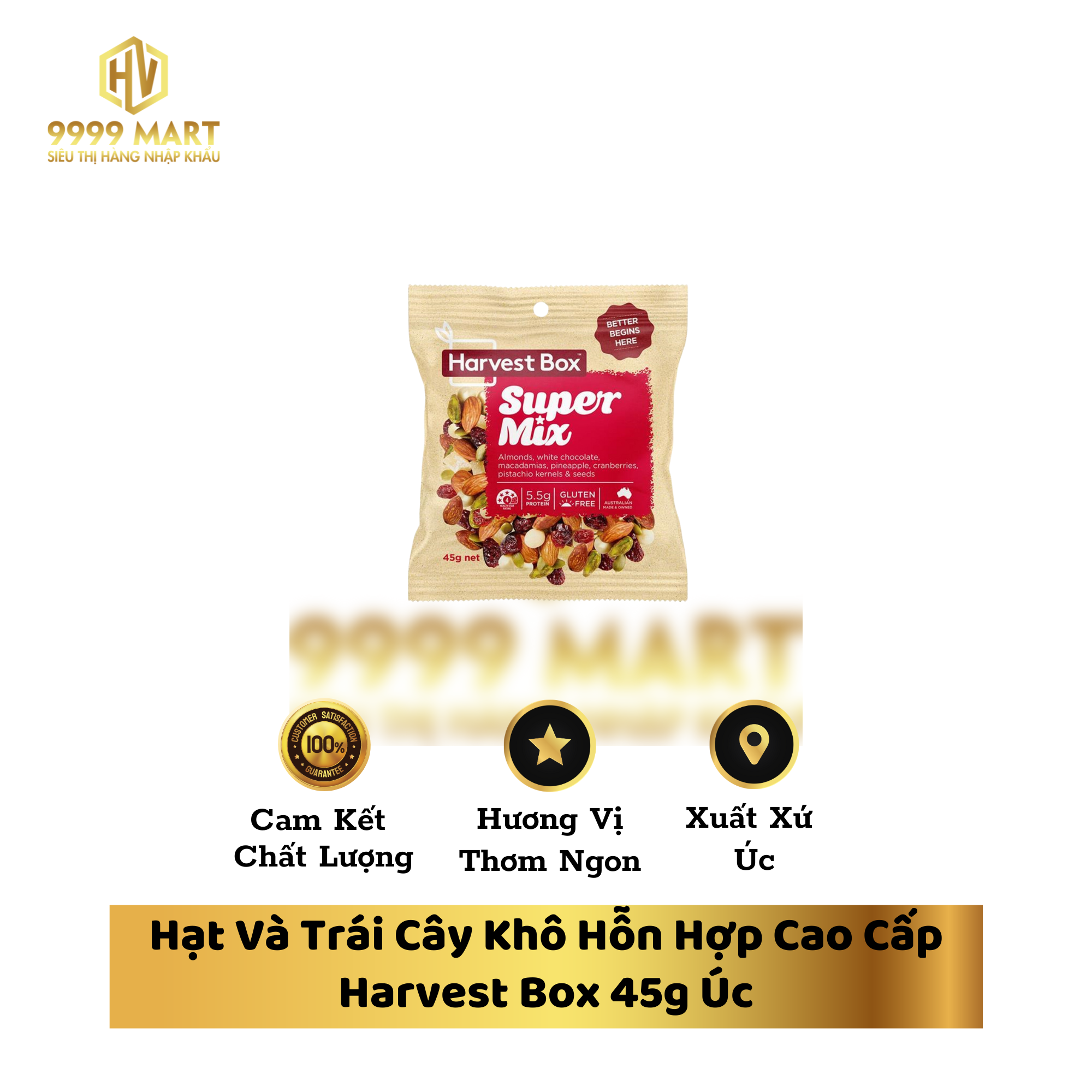 Hạt Và Trái Cây Khô Hỗn Hợp Cao Cấp Harvest Box 45g Úc 