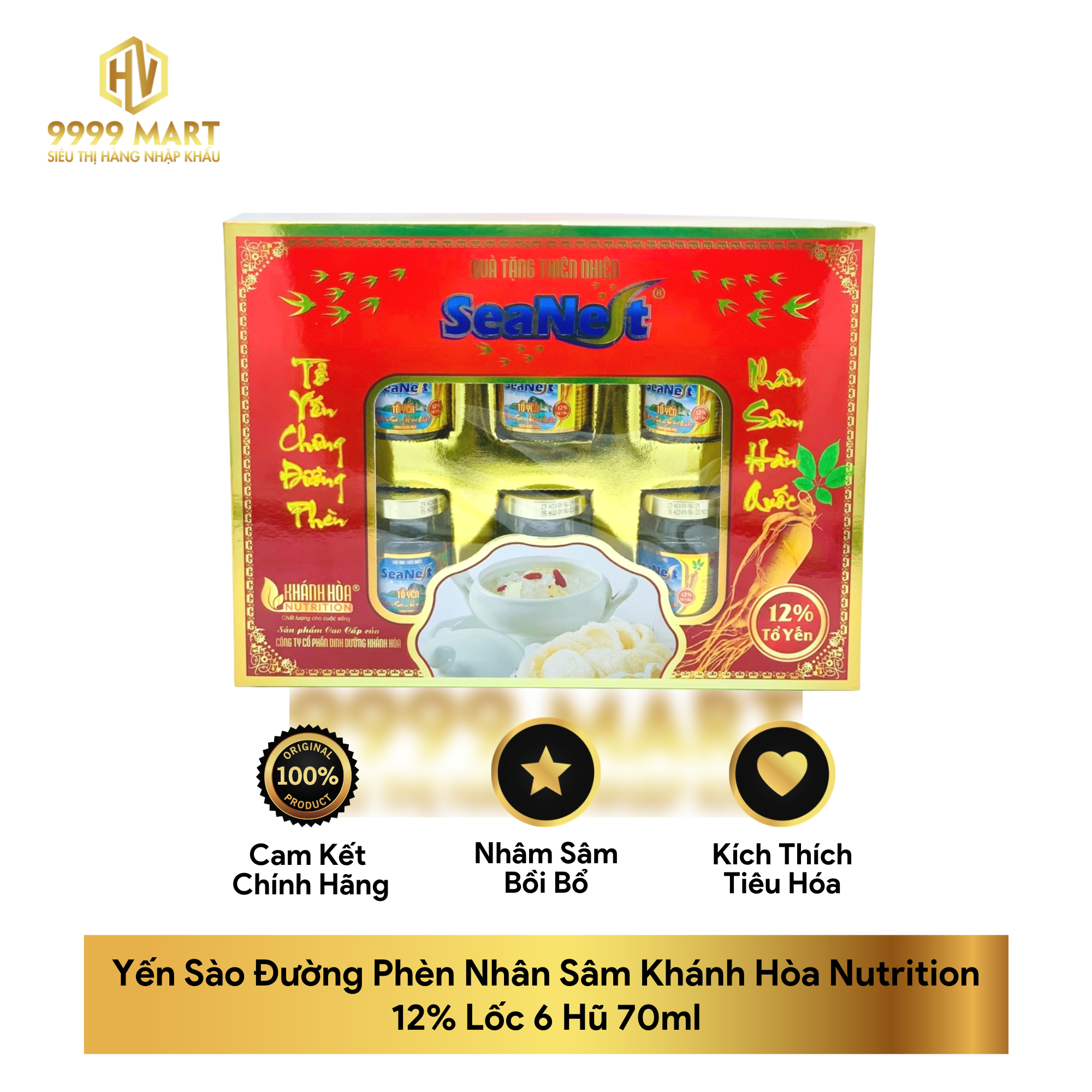  Yến Sào Đường Phèn Nhân Sâm Khánh Hòa Nutrition 12% Lốc 6 Hũ 70ml 