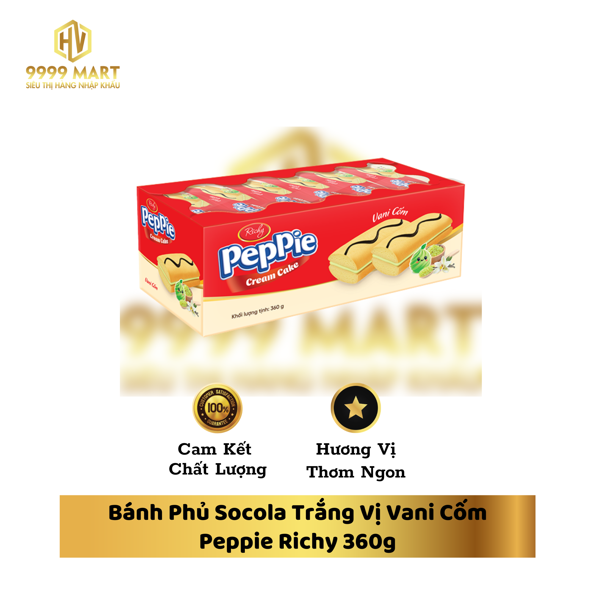  Bánh Phủ Socola Trắng Vị Vani Cốm Peppie Richy 360g 
