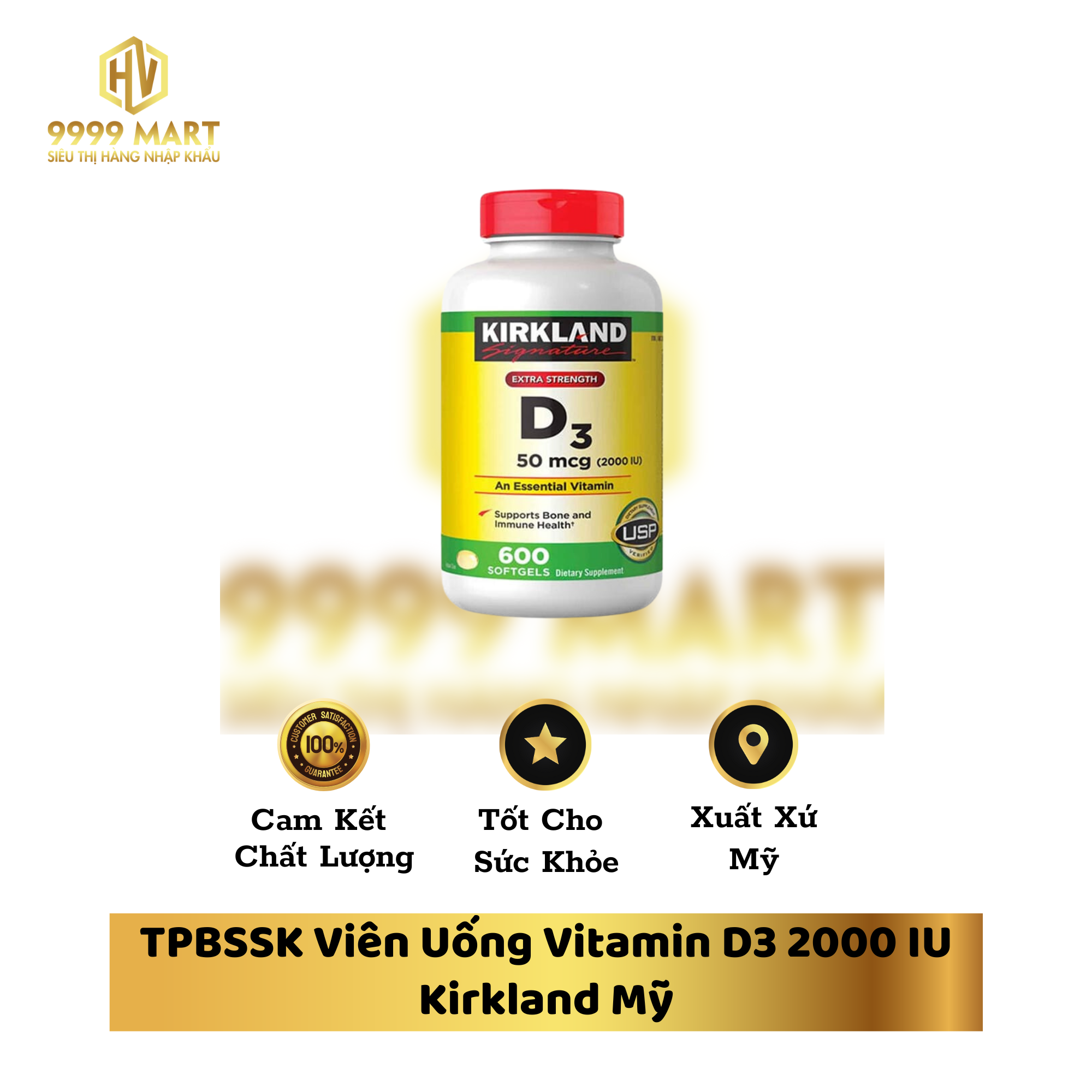  TPBSSK Viên Uống Vitamin D3 2000 IU Kirkland Mỹ 