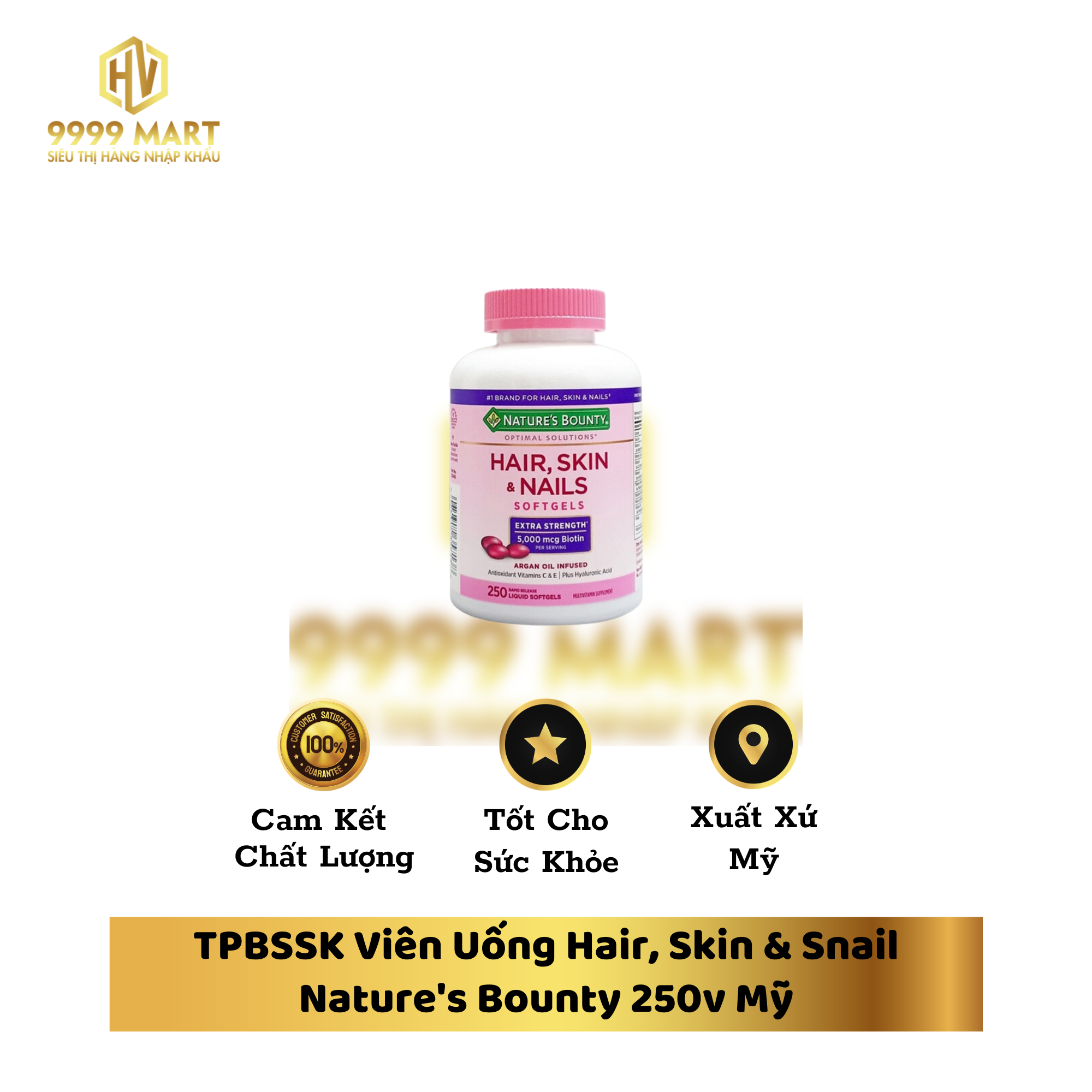  TPBSSK Viên Uống Hair, Skin & Snail Nature's Bounty 250v Mỹ 