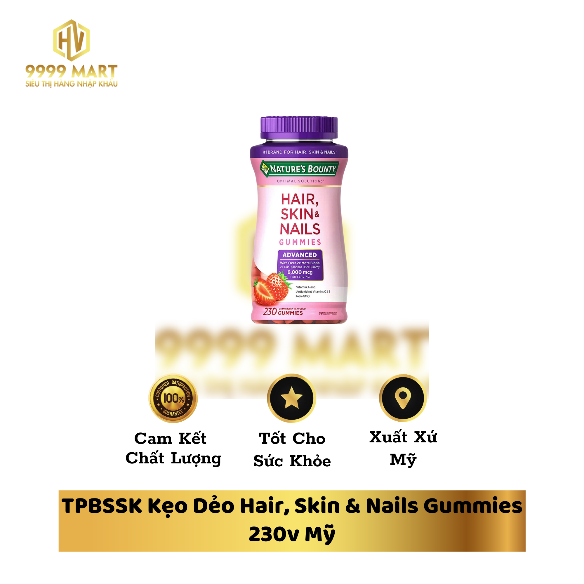  TPBSSK Kẹo Dẻo Hair, Skin & Nails Gummies 230v Mỹ 