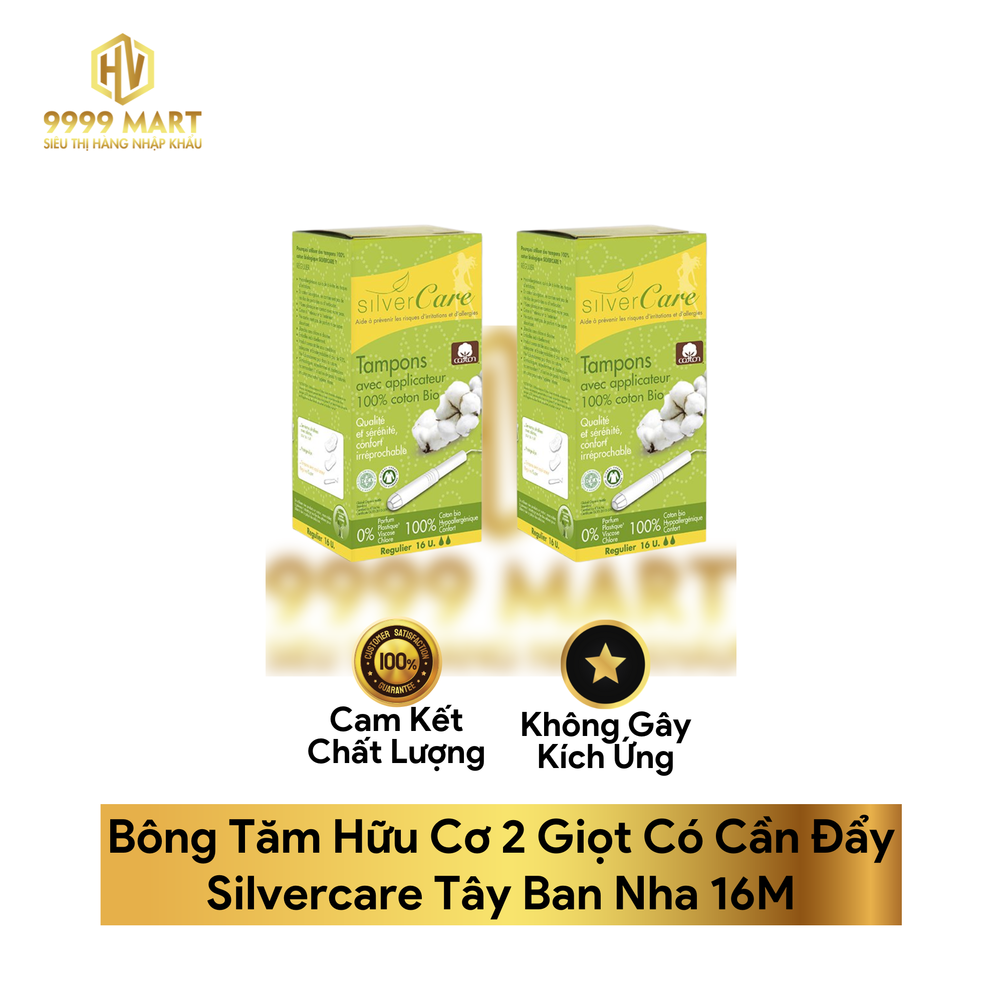  Bông Tăm Hữu Cơ 2 Giọt Có Cần Đẩy Silvercare Tây Ban Nha 16M 