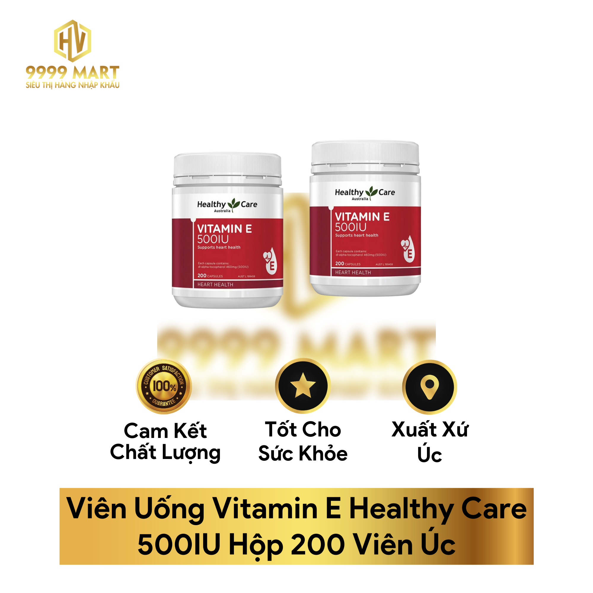  Viên Uống Vitamin E Healthy Care 500IU Hộp 200 Viên Úc 