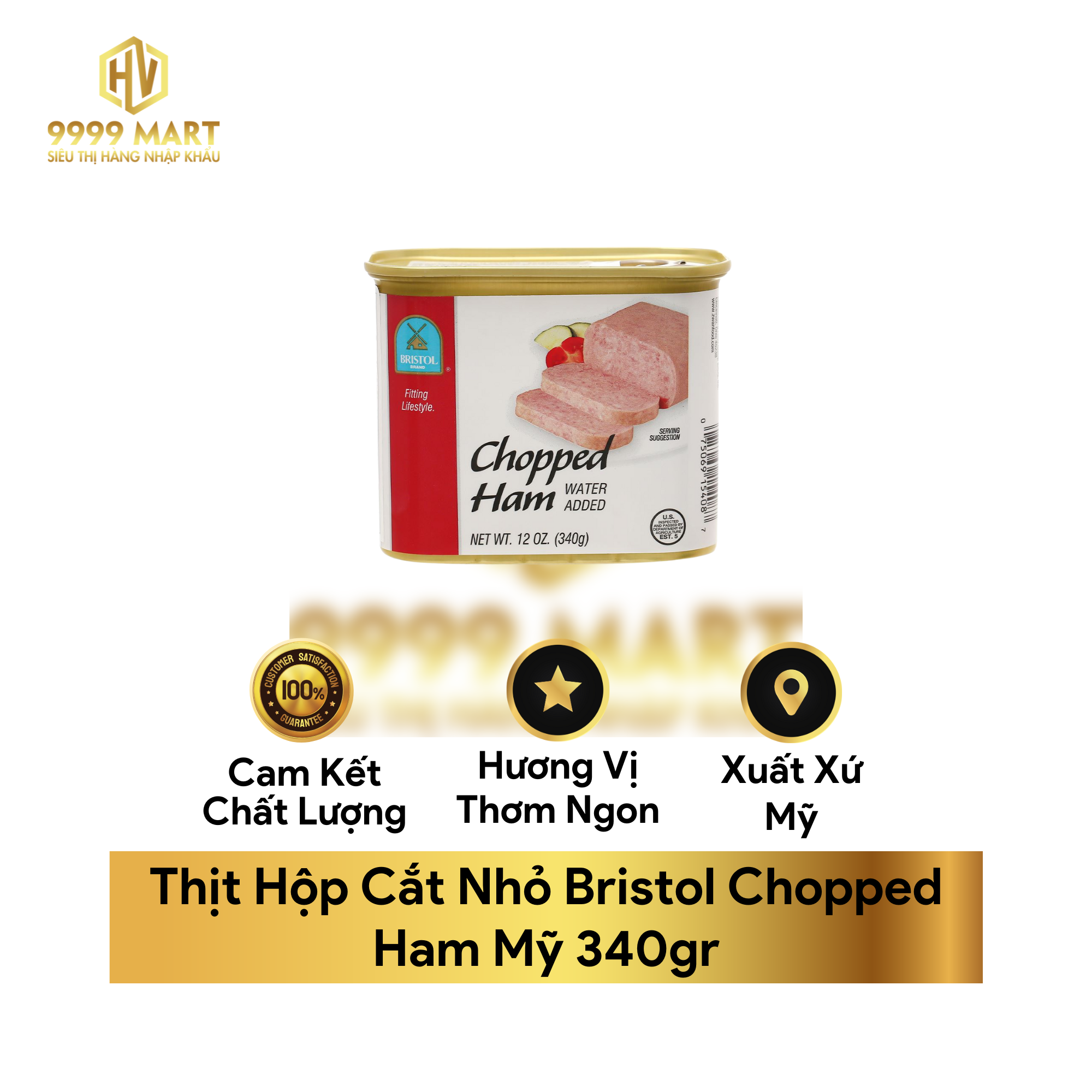  Thịt Hộp Cắt Nhỏ Bristol Chopped Ham Mỹ 340gr 