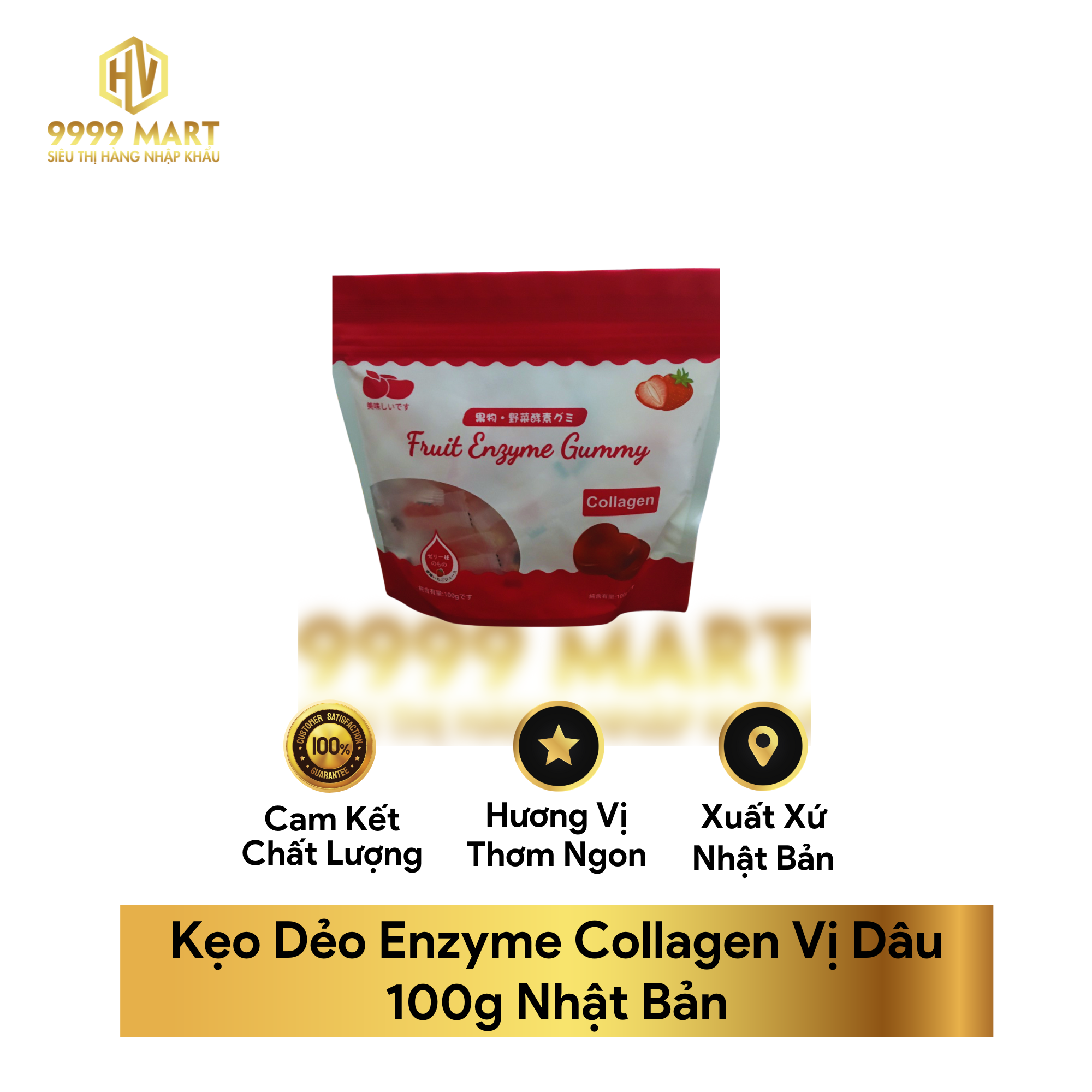  Kẹo Dẻo Enzyme Collagen Vị Dâu 100g Nhật Bản 