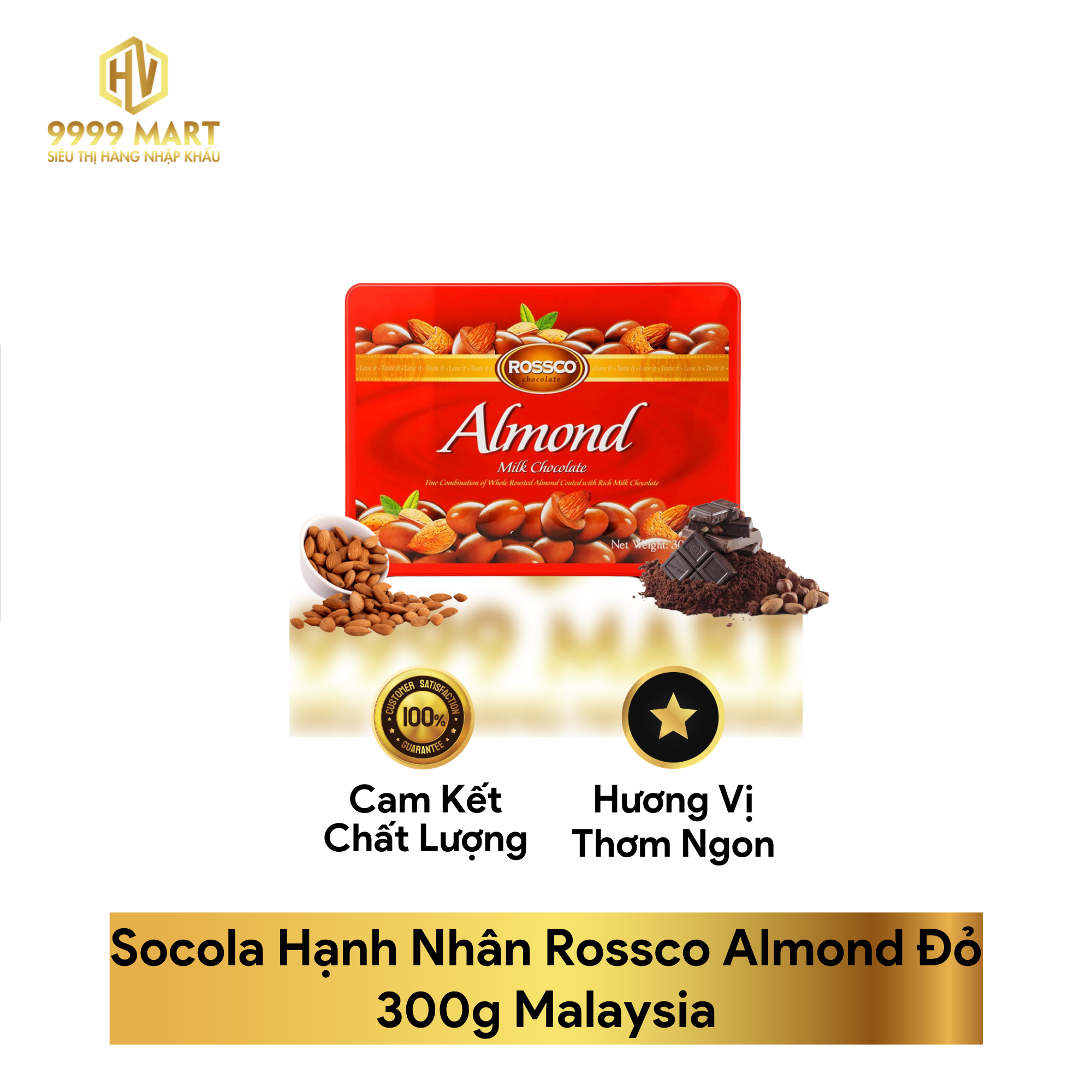  Socola Hạnh Nhân Rossco Almond Đỏ 300g Malaysia 