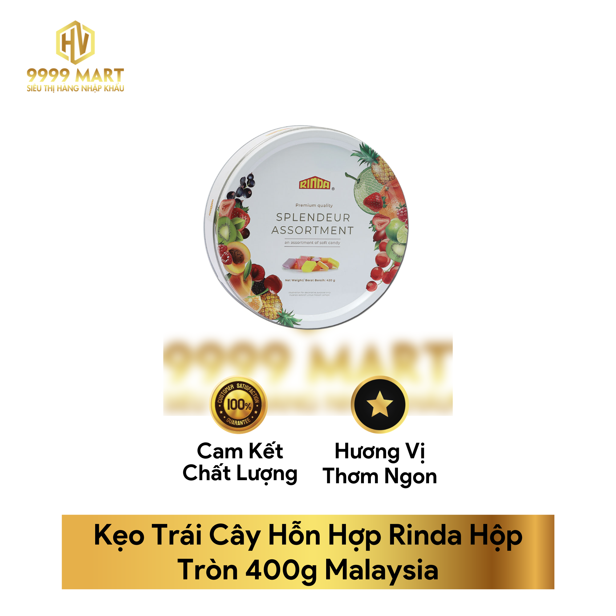  Kẹo Trái Cây Hỗn Hợp Rinda Hộp Tròn 400g Malaysia 