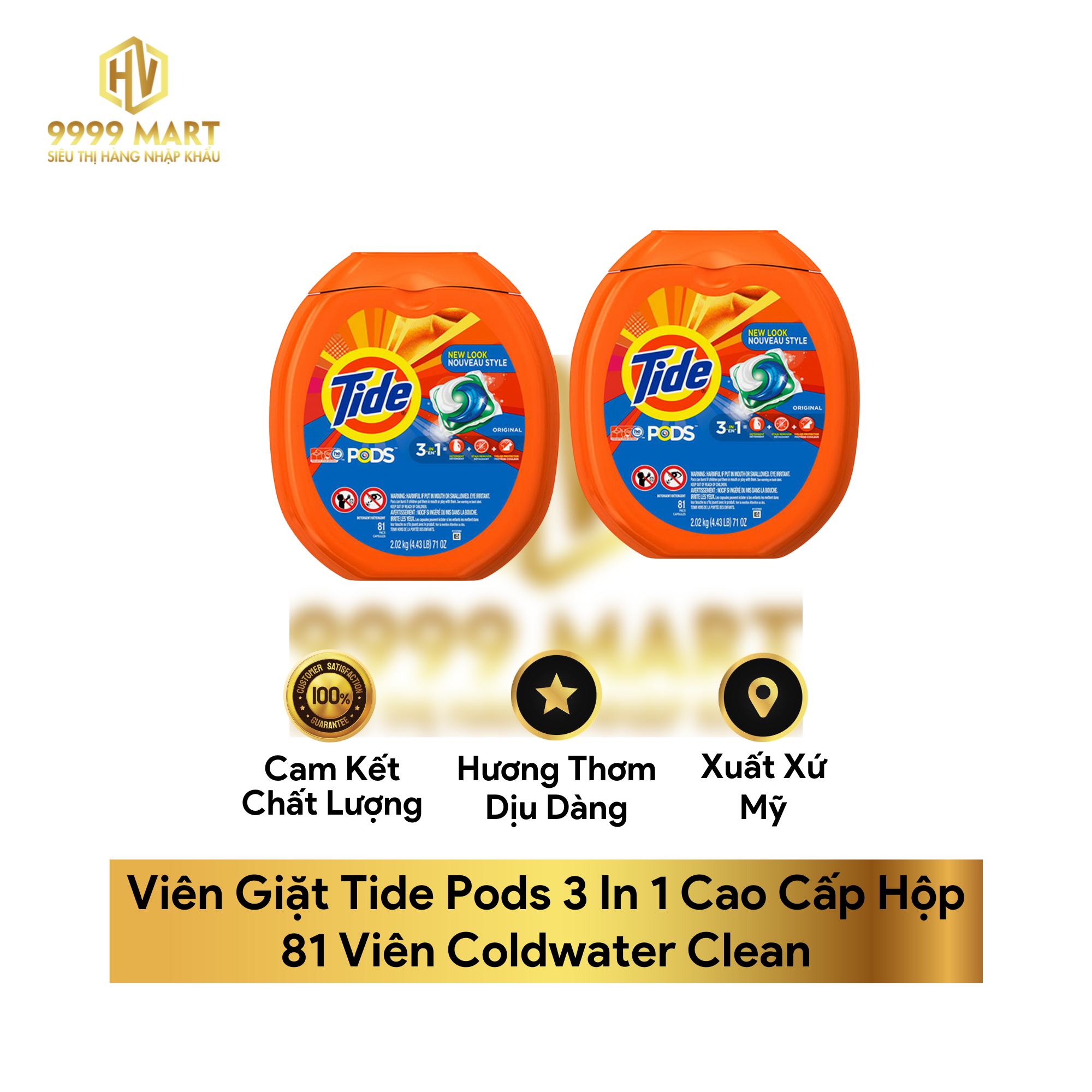  Viên Giặt Tide Pods 3 In 1 Cao Cấp Hộp 81 Viên Coldwater Clean 