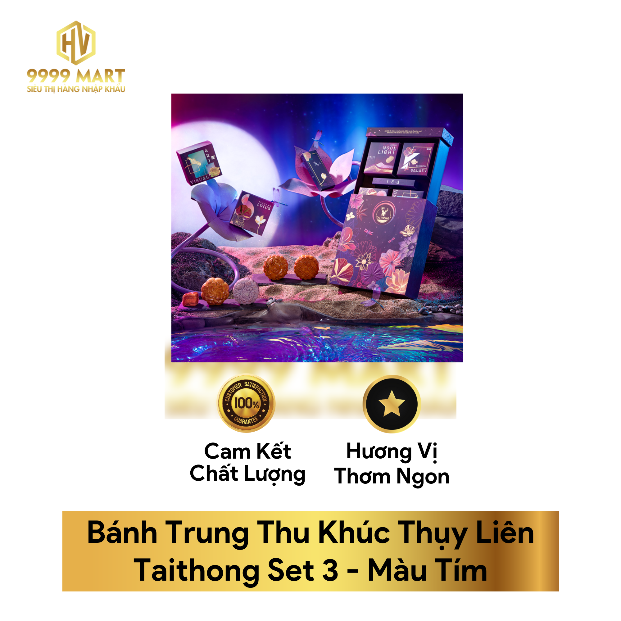  Bánh Trung Thu Khúc Thụy Liên Taithong Set 3- Màu Tím 