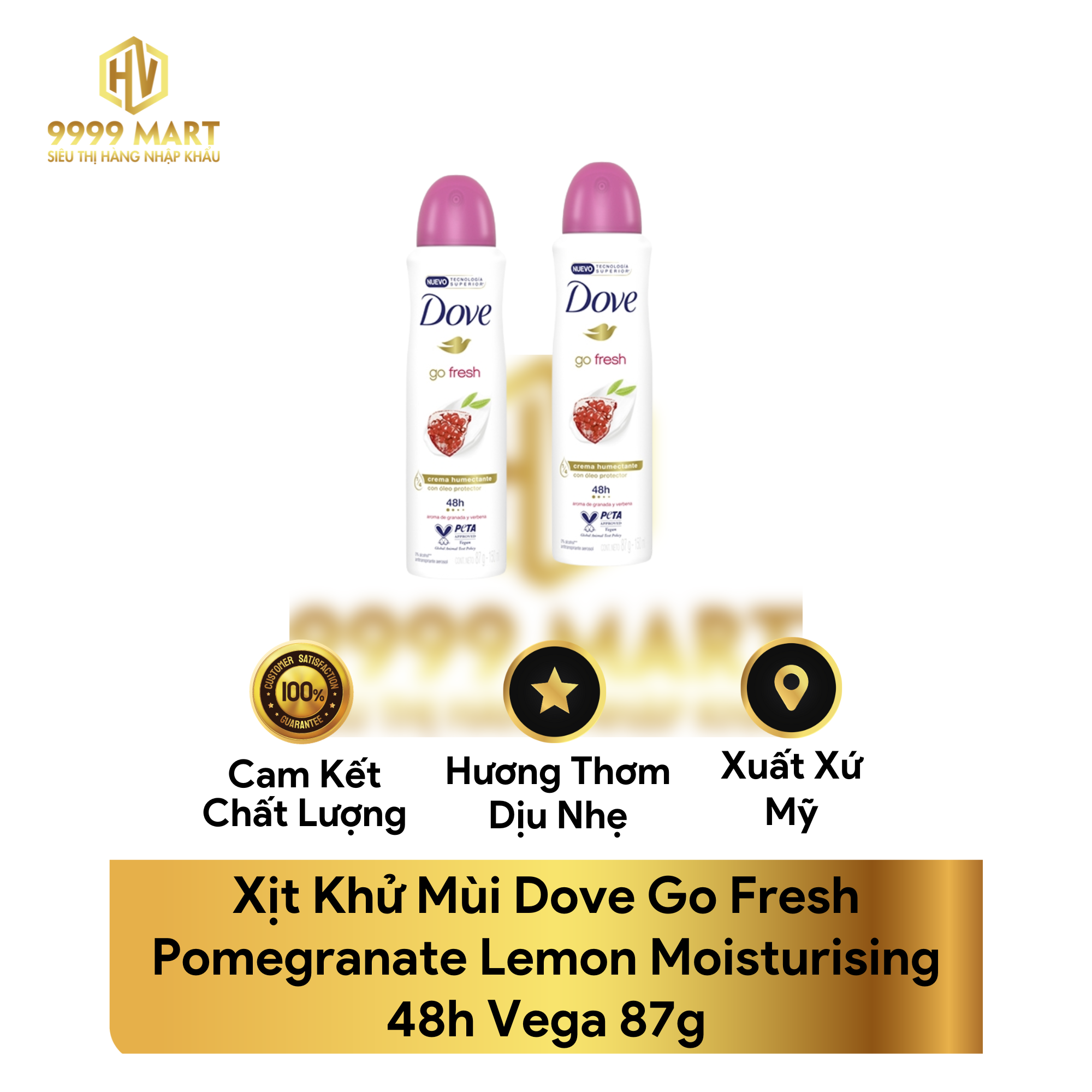  Xịt Khử Mùi Dove Go Fresh Pomegranate Lemon Moisturising 48h Vega 87g 