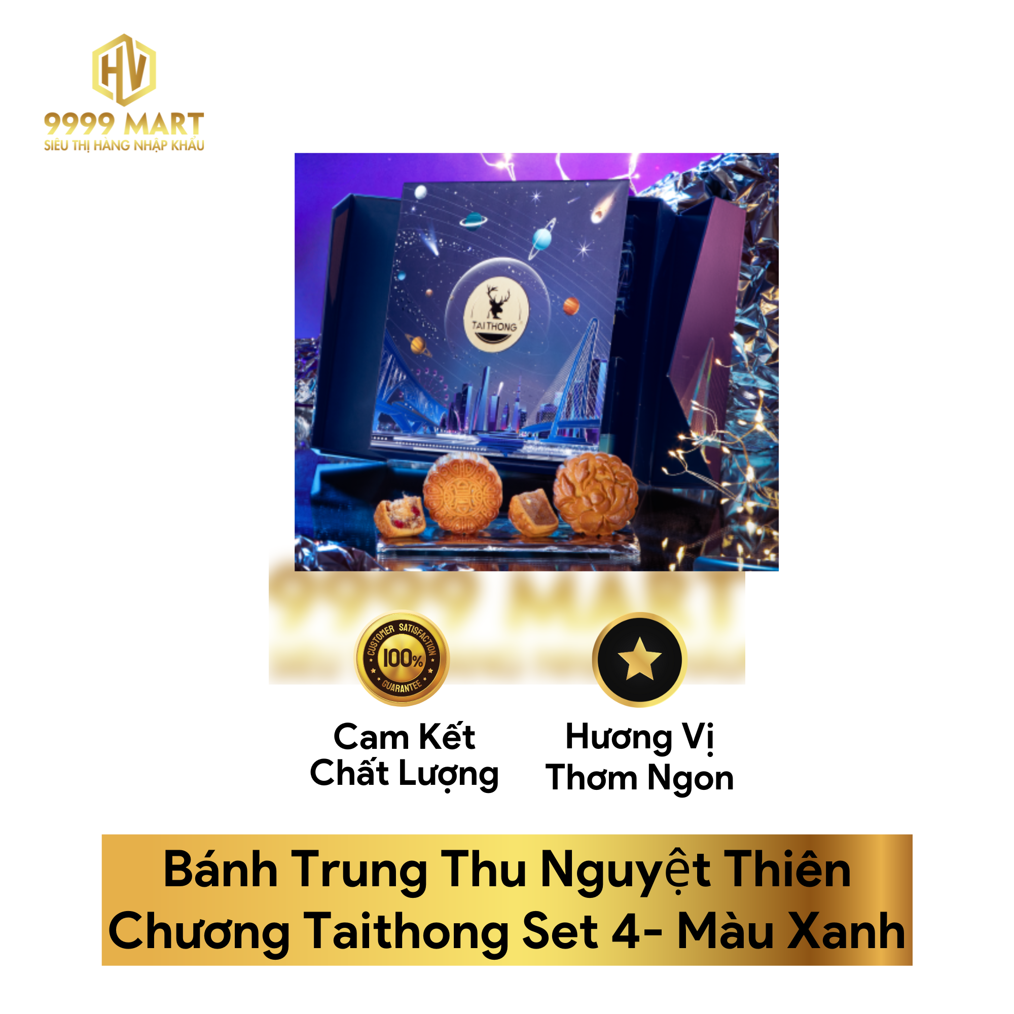  Bánh Trung Thu Nguyệt Thiên Chương Taithong Set 4- Màu Xanh 