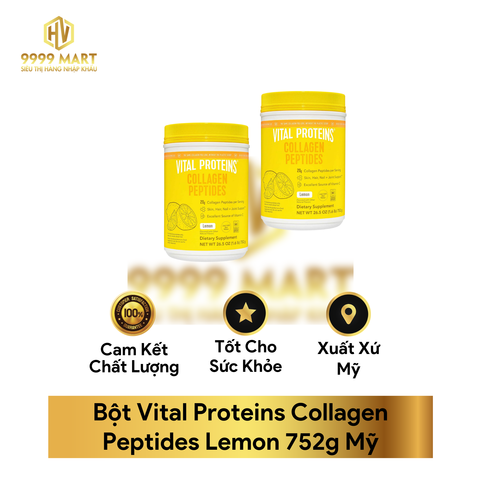 Bột Vital Proteins Collagen Peptides Lemon 752g Mỹ 