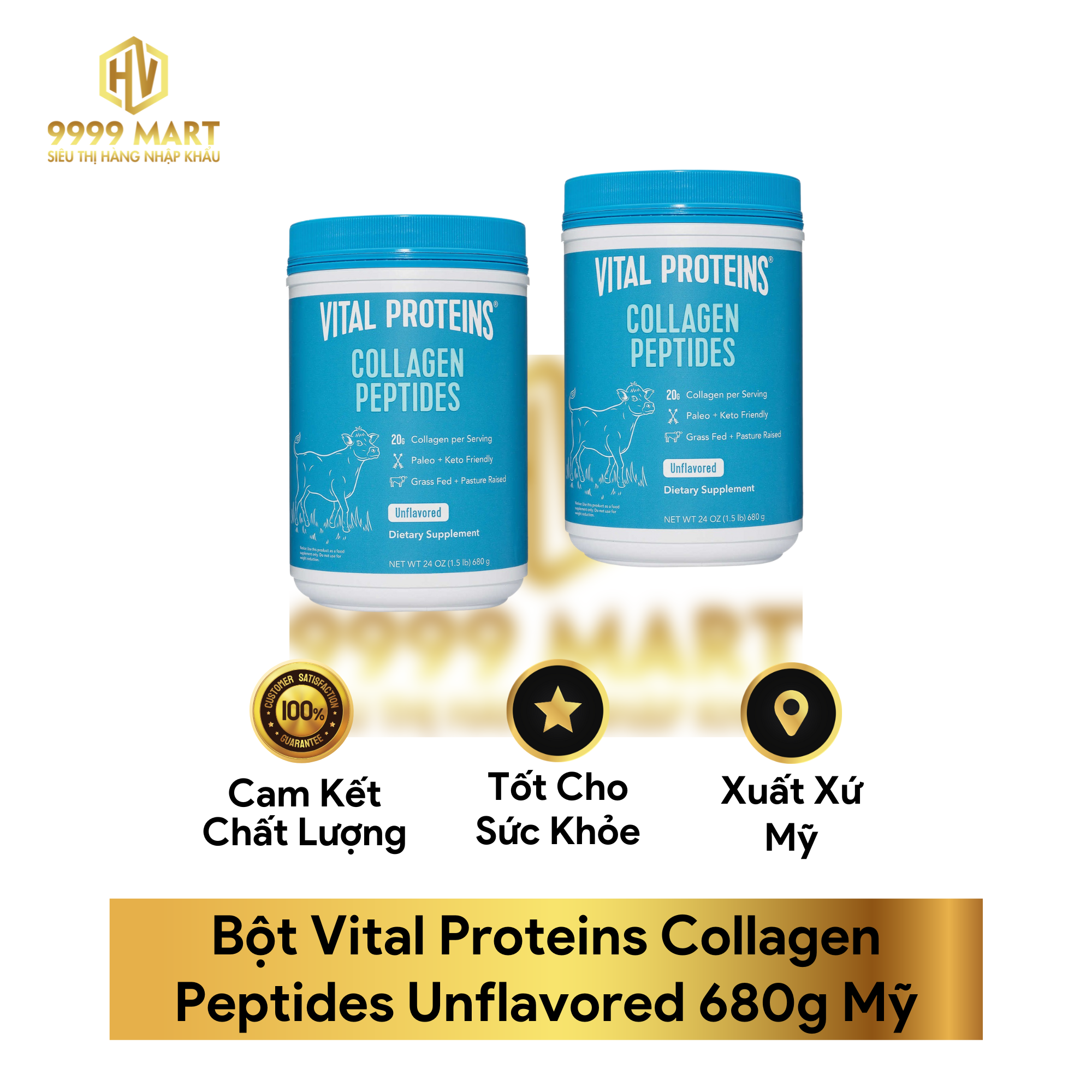  Bột Vital Proteins Collagen Peptides Unflavored 680g Mỹ 