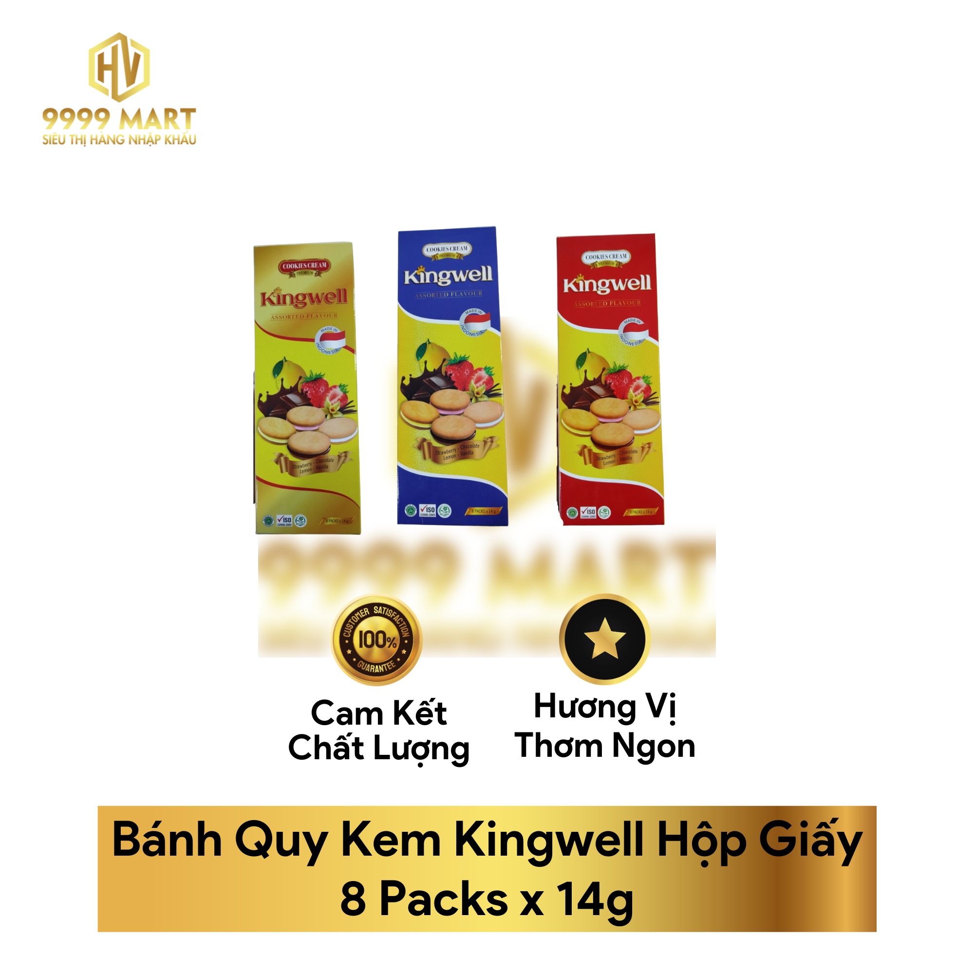  Bánh Quy Kem Kingwell Hộp Giấy 8 Packs x 14g 