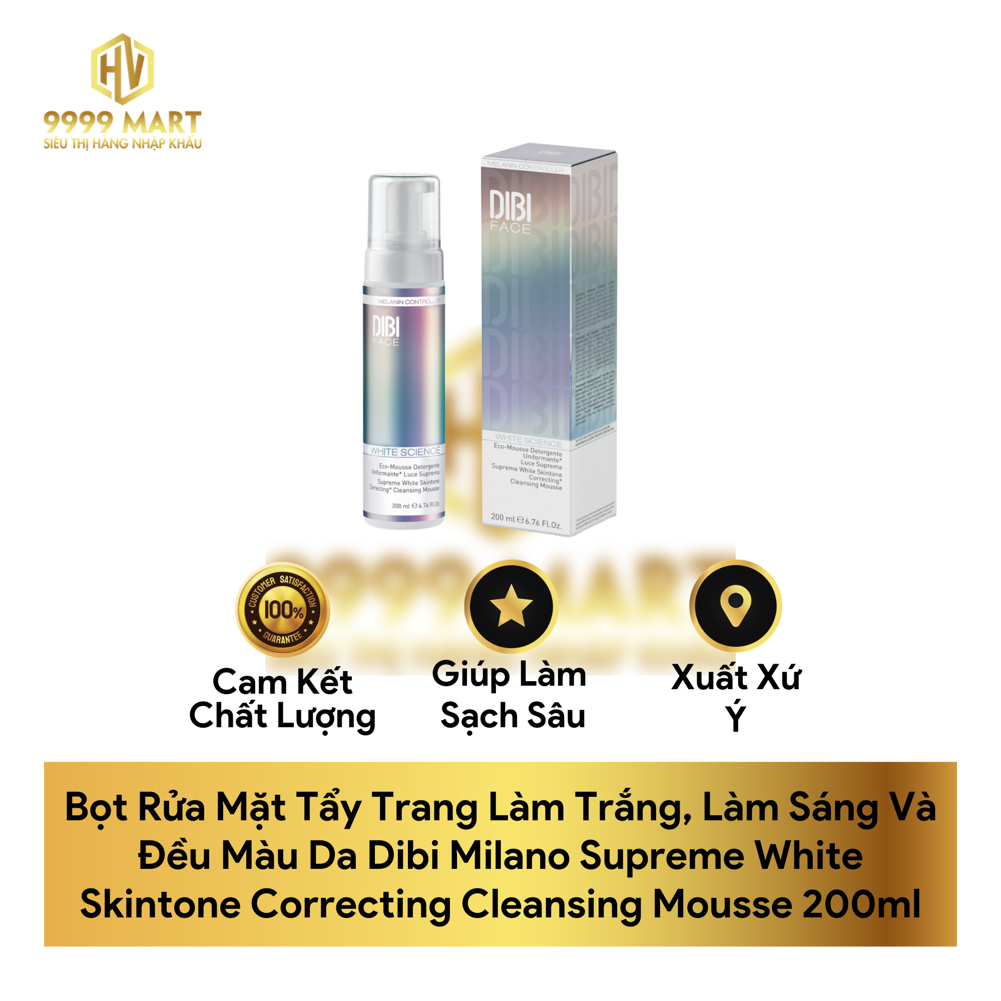  Bọt Rửa Mặt Tẩy Trang Làm Trắng, Làm Sáng Và Đều Màu Da Dibi Milano Supreme White Skintone Correcting Cleansing Mousse 200ml 