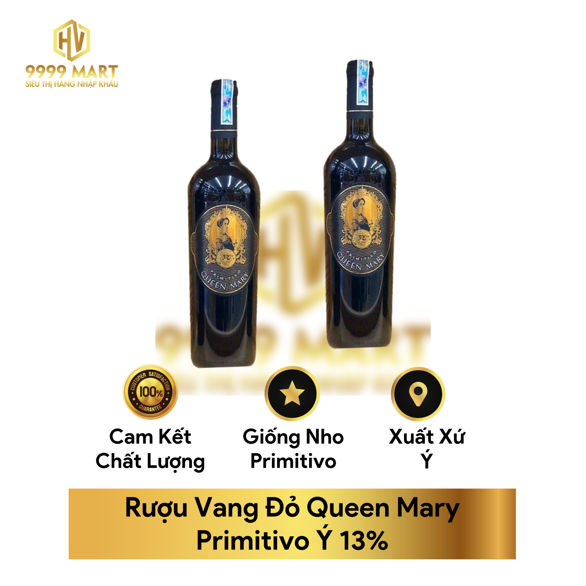  Rượu Vang Đỏ Queen Mary Primitivo Ý 13% 