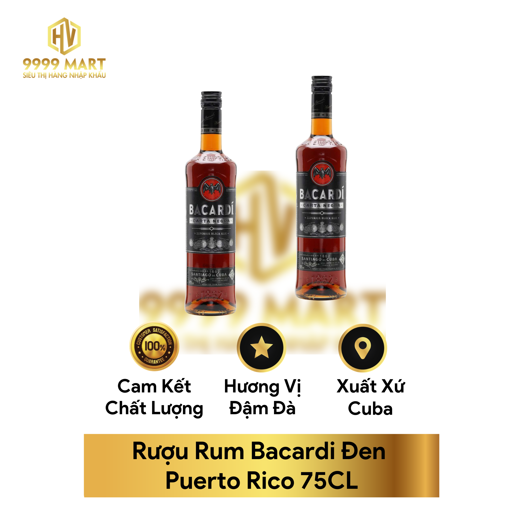  Rượu Rum Bacardi Đen Puerto Rico 75CL 