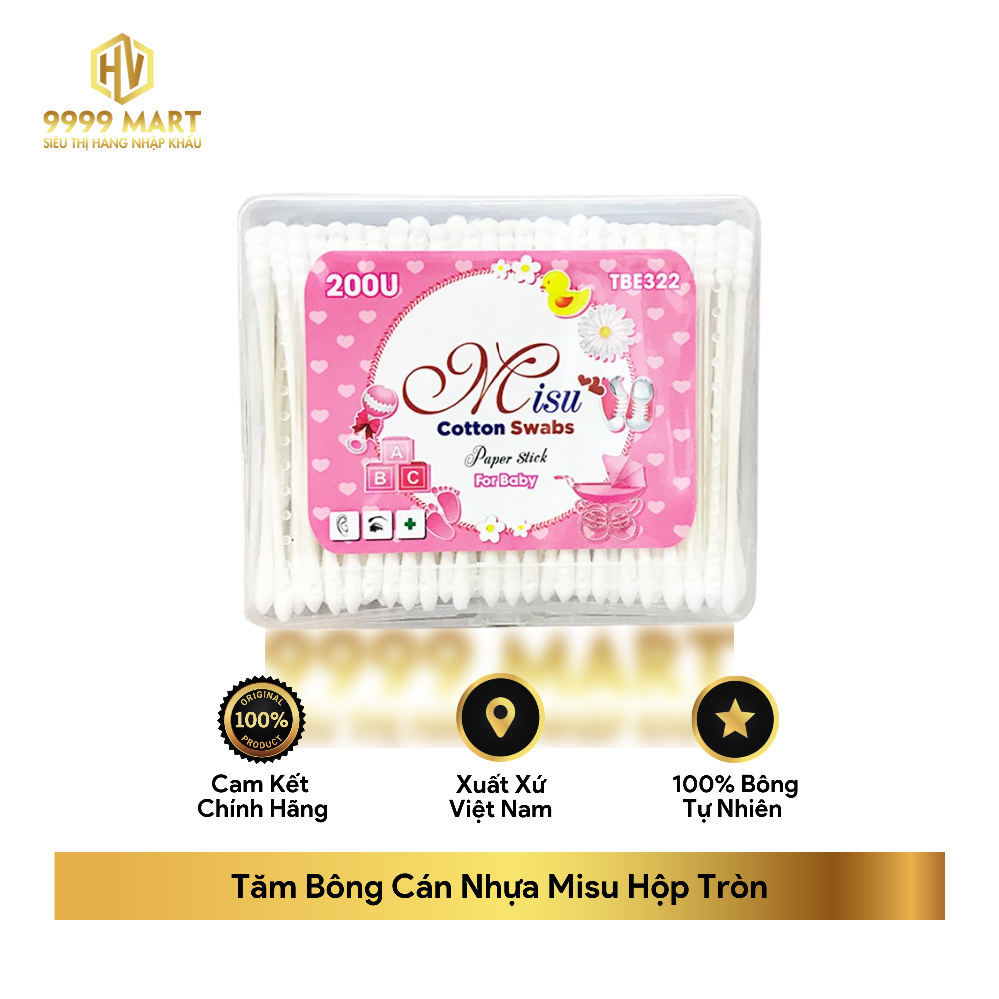  Tăm Bông Cán Nhựa Misu Hộp Tròn 