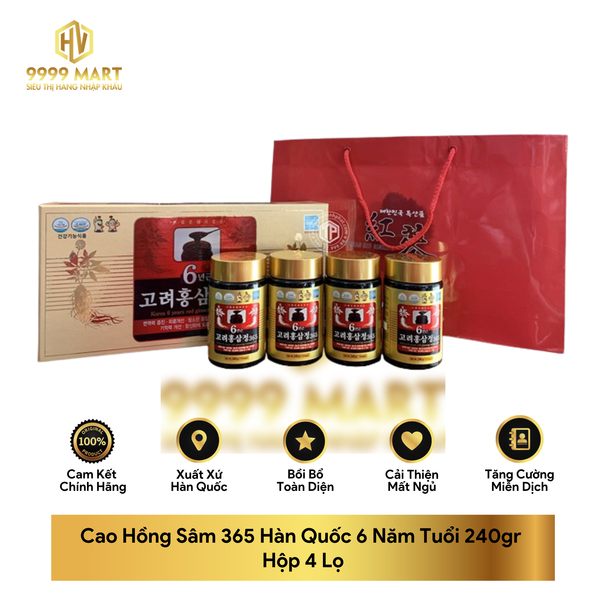  Cao Hồng Sâm 365 Hàn Quốc 6 Năm Tuổi 240gr Hộp 4 Lọ 