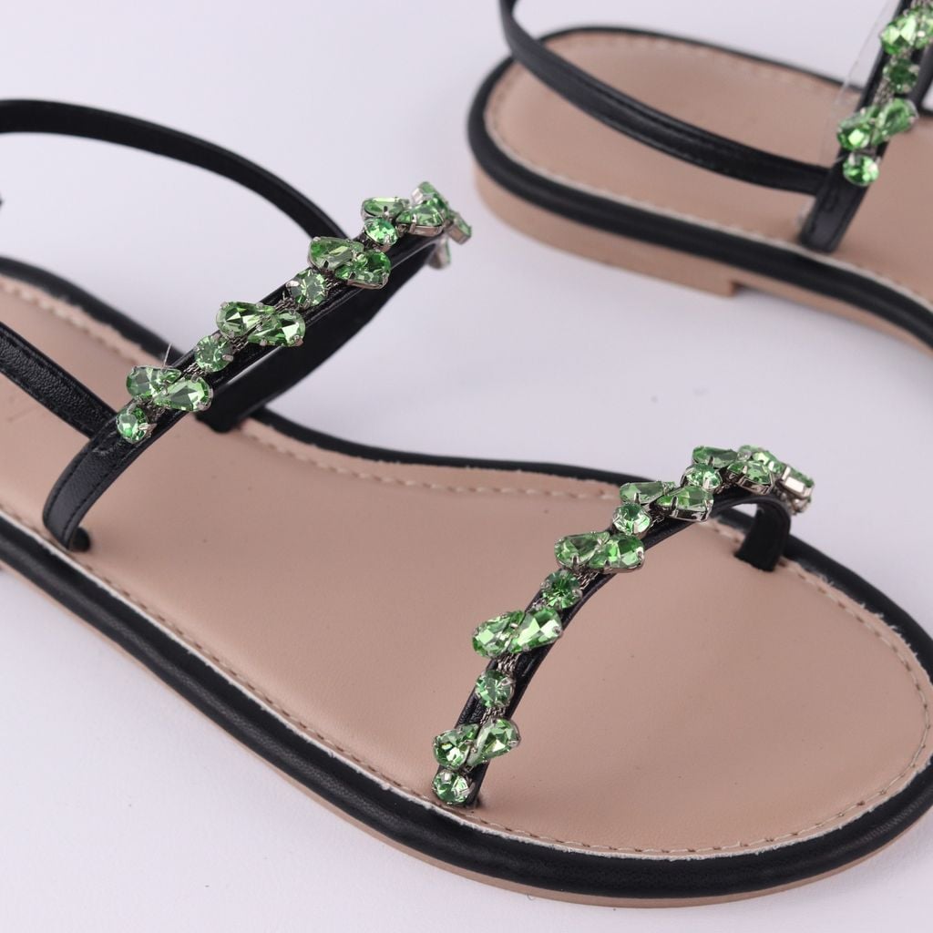 Dép Sandal Nữ Đế Bệt Quai Hậu Dây Mảnh Đính Đá HISHOO S147