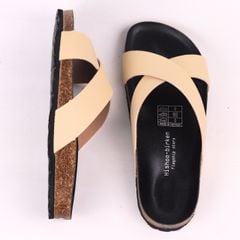 Dép đế trấu birken quai ngang chéo MẶT ĐEN HISHOO S096