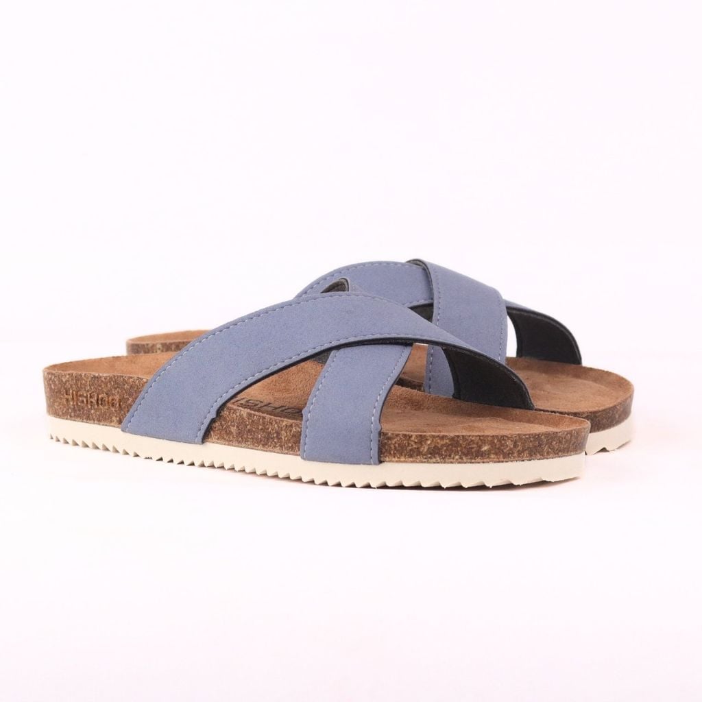 Dép đế trấu birken quai ngang chéo da lộn premium HISHOO H096
