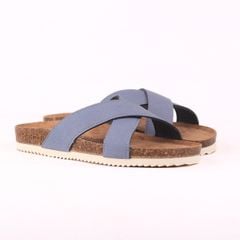 Dép đế trấu birken quai ngang chéo da lộn premium HISHOO H096