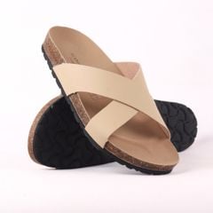 Dép đế trấu birken quai ngang chéo MẶT ĐEN HISHOO S096