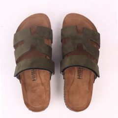 Dép đế trấu birken Chữ H Sandal quai ngang bản, da lộn premium HISHOO H104