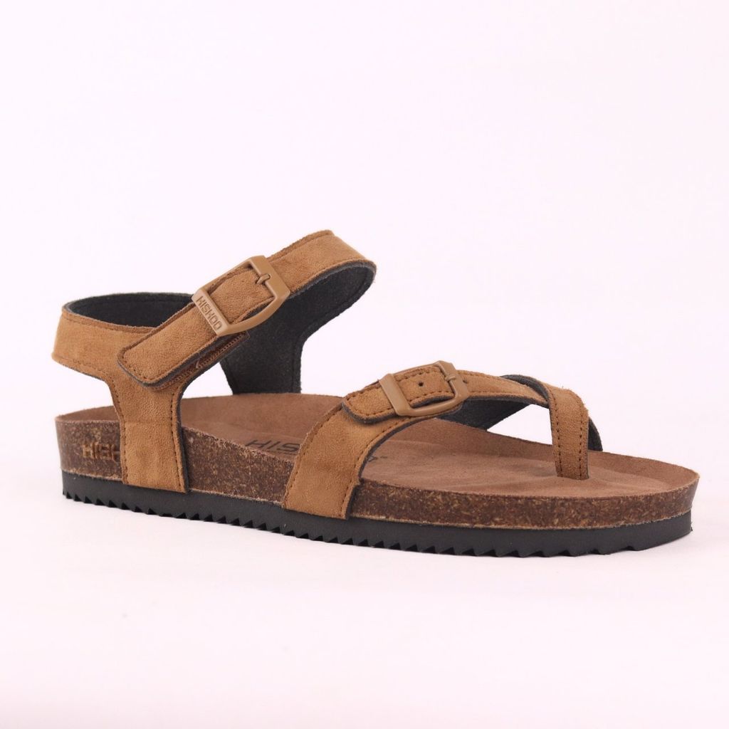 Dép đế trấu birken quai ngang sandal xỏ ngón da lộn premium HISHOO H118